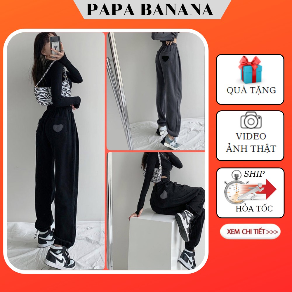 Quần jogger đáp tim túi sau, quần bo chun kiểu dáng thể thao Unisex