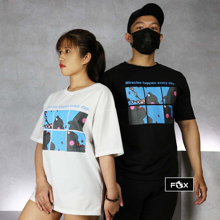 Áo thun tay lỡ dáng unisex form rộng phong cách ullzang in hình ngẫu nhiên