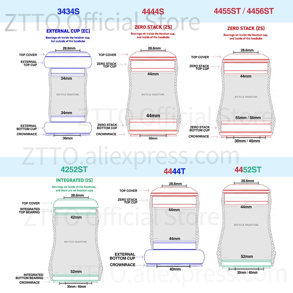 Chén cổ Ztto 4444T 44mm ZS44 EC44 CNC 1 1/8"-1 1/2" cho xe đạp MTB