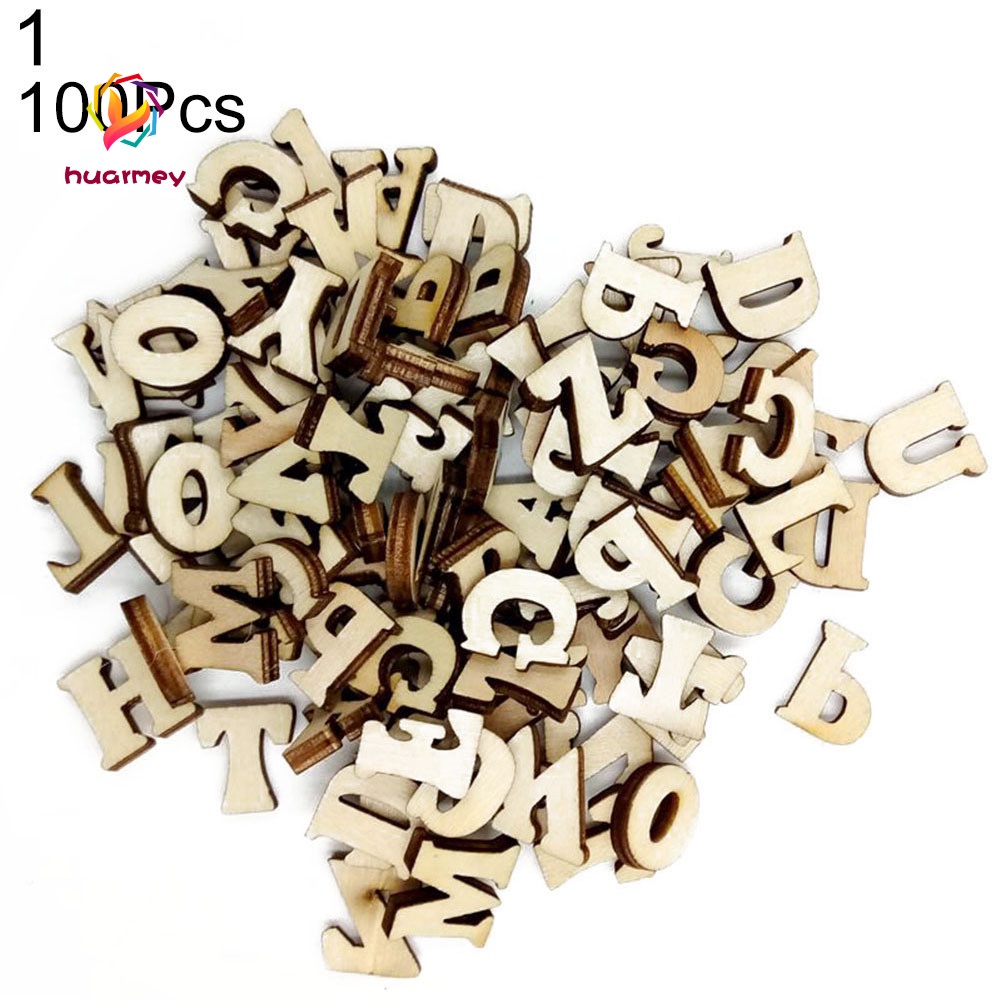 Set 100 nút gỗ không có lỗ hình chữ cái và chữ số đáng yêu