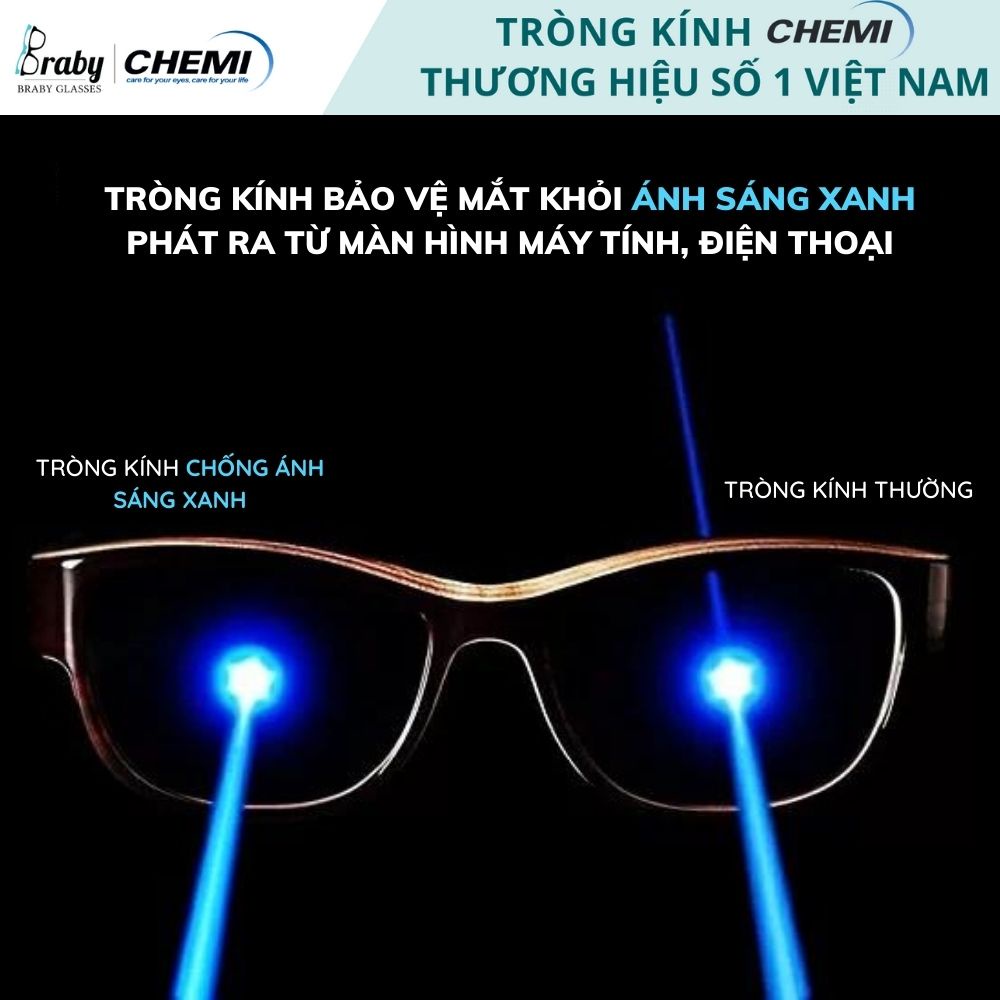 Tròng kính chống ánh sáng xanh cận loạn Braby Chemi cao cấp