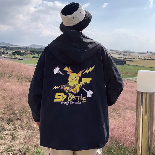 Áo khoác dù nam nữ in pikachu