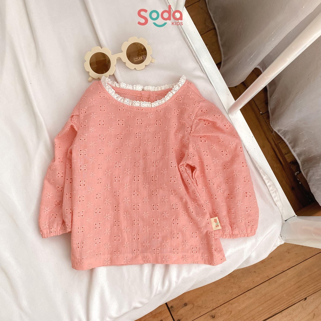 Áo bé gái cổ viền ren SODA KIDS, jasmine shirt chất liệu vải thô thêu mềm mại, mát