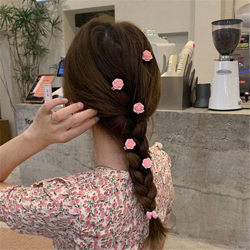 Kẹp Tóc Đính Nơ Họa Tiết Hoa Hồng Xinh Xắn