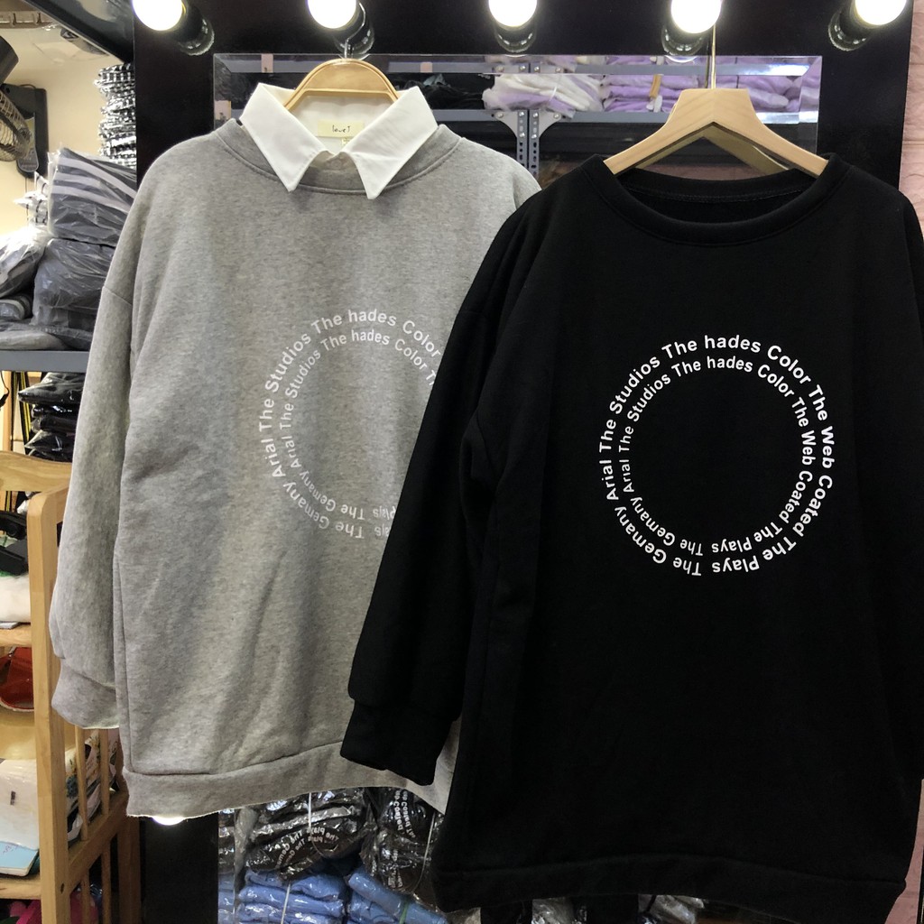 Áo nỉ sweater dài tay nam nữ unisex đen trắng chất nỉ bông cotton