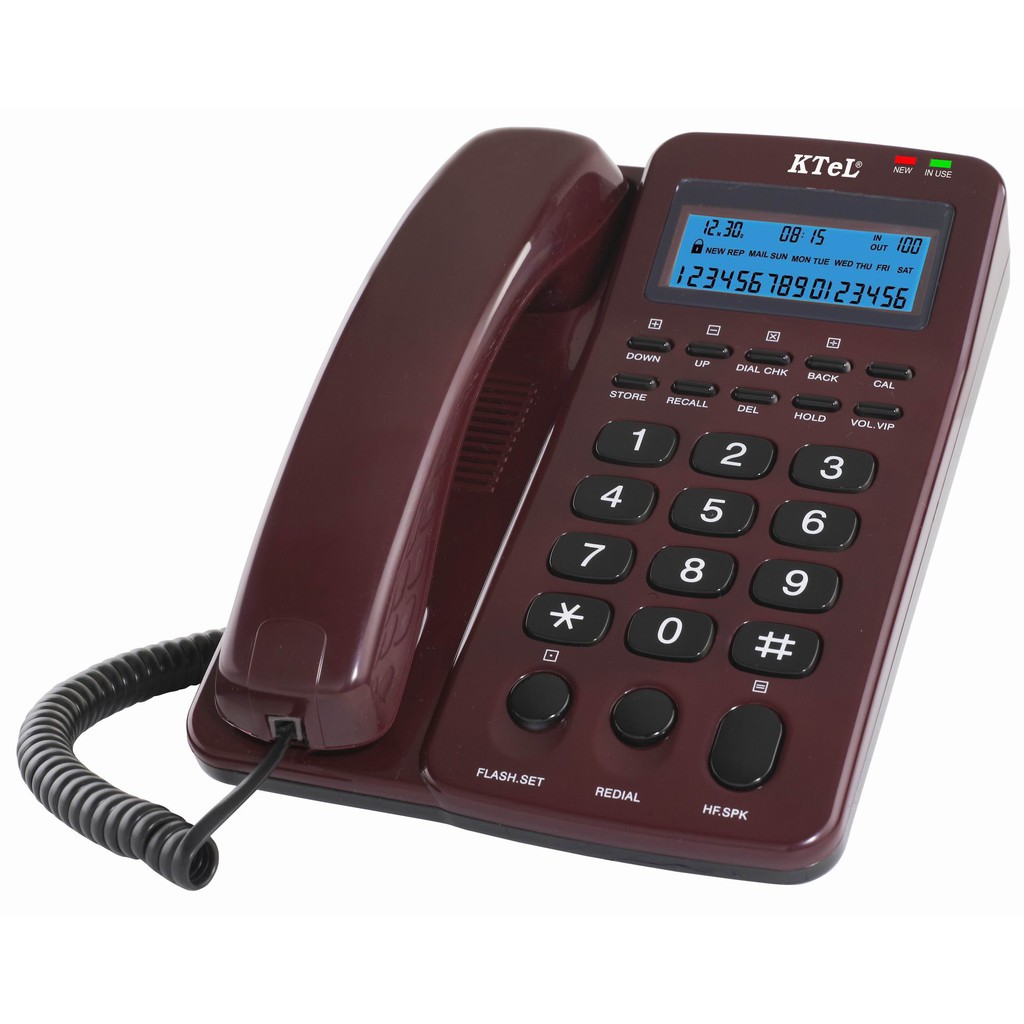 điện thoại văn phòng, điện thoại khách sạn, gia đình, loại có dây để bàn, có màn hình hiện số gọi tới. KTeL 303