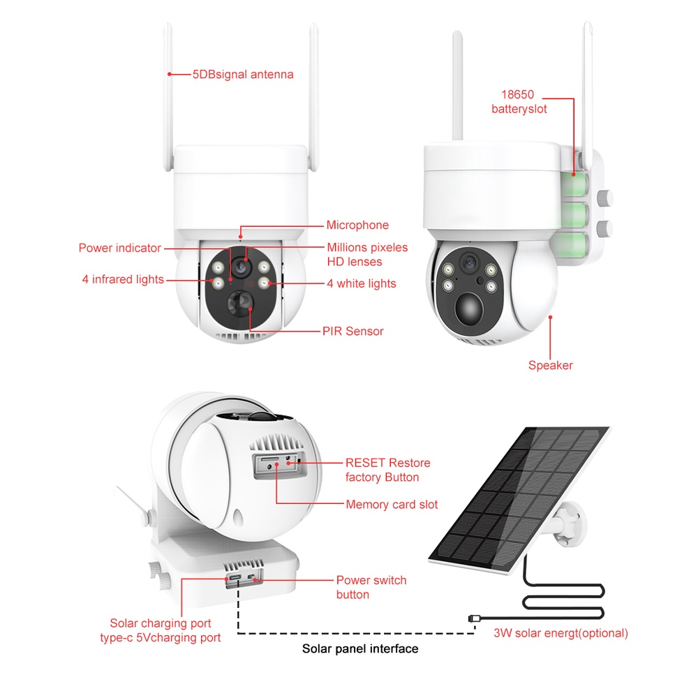 Hamrol camera 4mp ptz wifi Hai Chiều Chống Thấm Nước Phát Hiện Giọng Nói + Bộ Sạc Năng Lượng Mặt Trời 13200mah