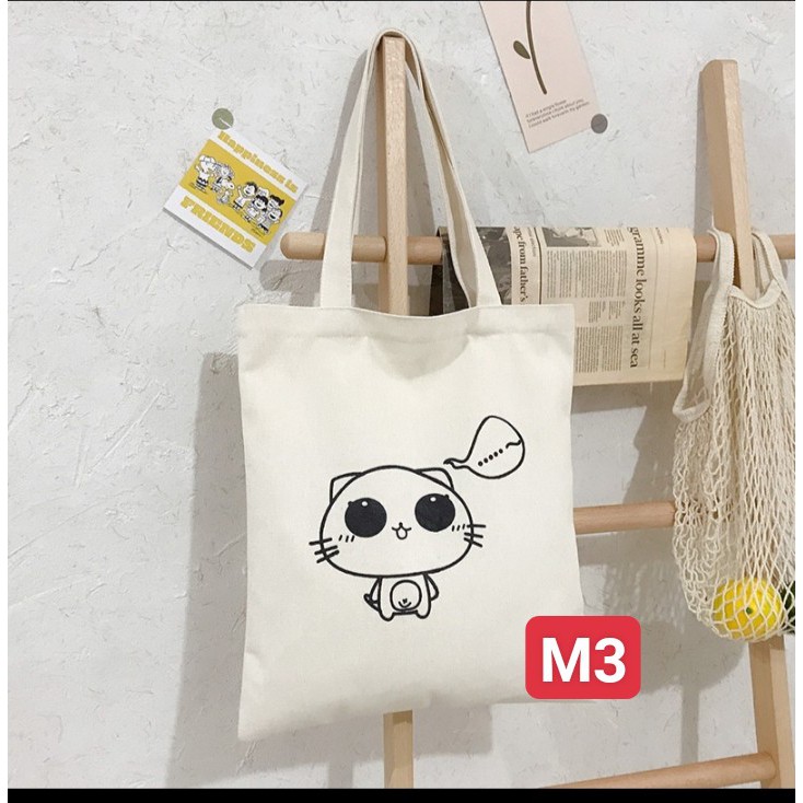 Túi vải in họa tiết cute kích thước 35 × 31 , chất vải n dày , đựng sách vở tài liệu siêu đẹp 45