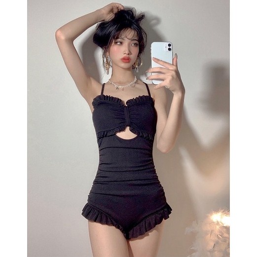 Bikini 1 mảnh liền thân đồ bơi nữ hai dây nơ ngực dễ thương thun gân cao cấp Quảng Châu 2195 B-12