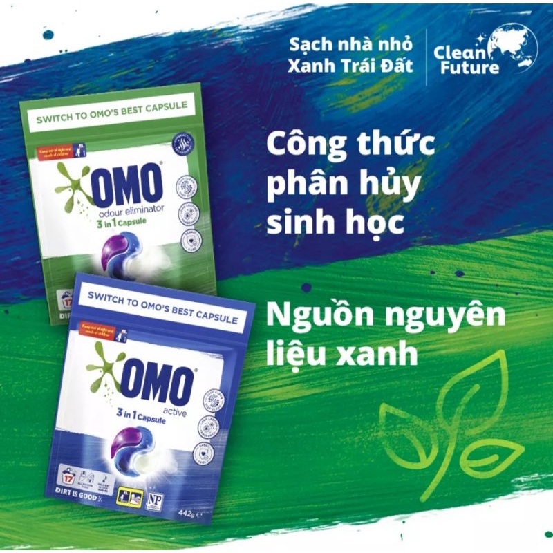 Viên giặt xả Omo tiện lợi (17 viên/túi)