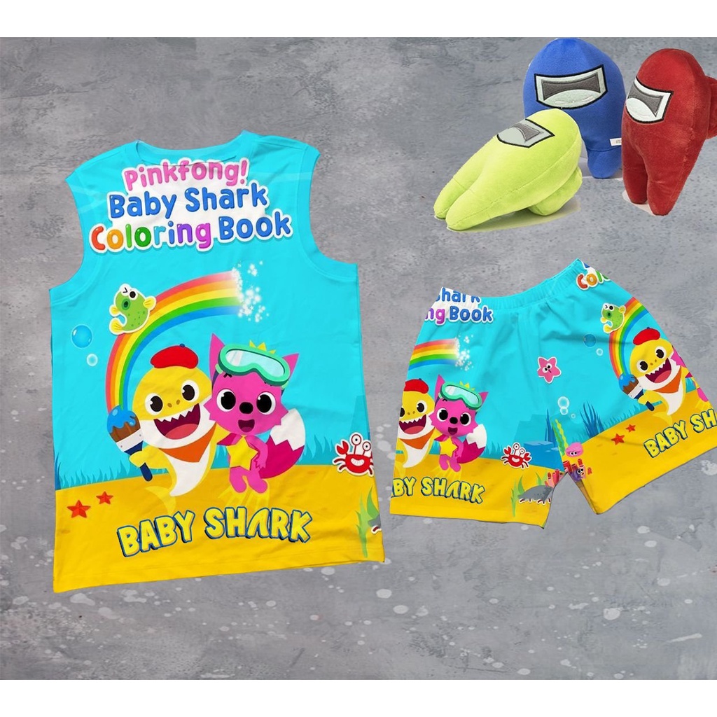 Bộ Baby shark sát nách bé trai bé gái thun lạnh thái cao cấp in 3d 10-60kg Quần Áo Trẻ Em, Bộ Thun Lạnh Cho Bé