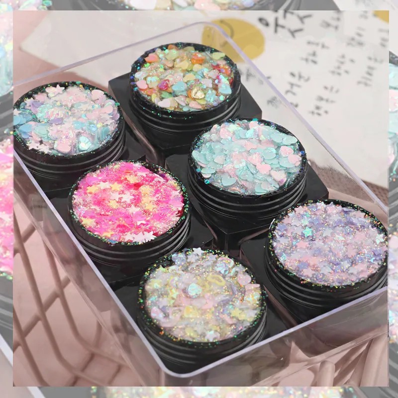 Bộ sáu lọ gel sequins hình ngôi sao trang điểm mắt lấp lánh xinh xắn