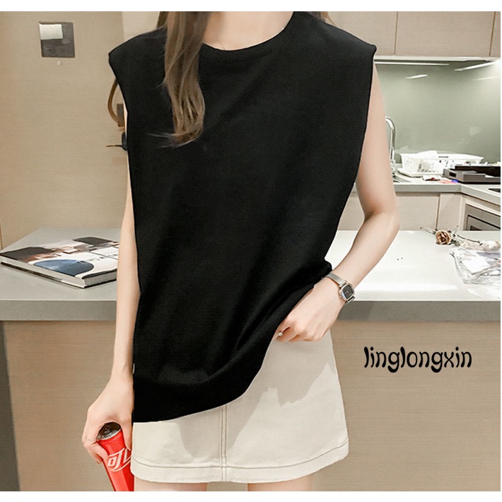 ♠VT✲Women Summer Tank Tops, Solid Color Round-Neck Sleeveless Casual Vest Tops, Streetwear for Ladies, White/Black