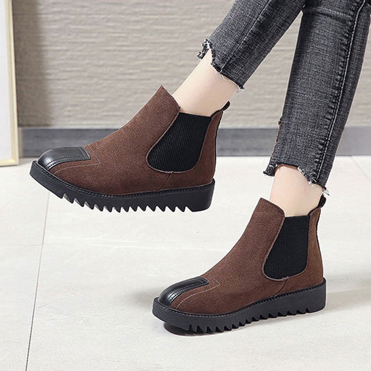★ Giày Bốt Chelsea Cổ Ngắn Đế Bằng Vải Cotton Dày Cổ Thấp Thời Trang Thu Đông 2021 Dễ Phối Đồ Cho Nữ