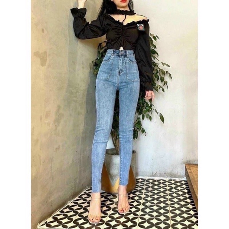 Quần jeans ôm trơn túi vuông co dãn 4 chiều