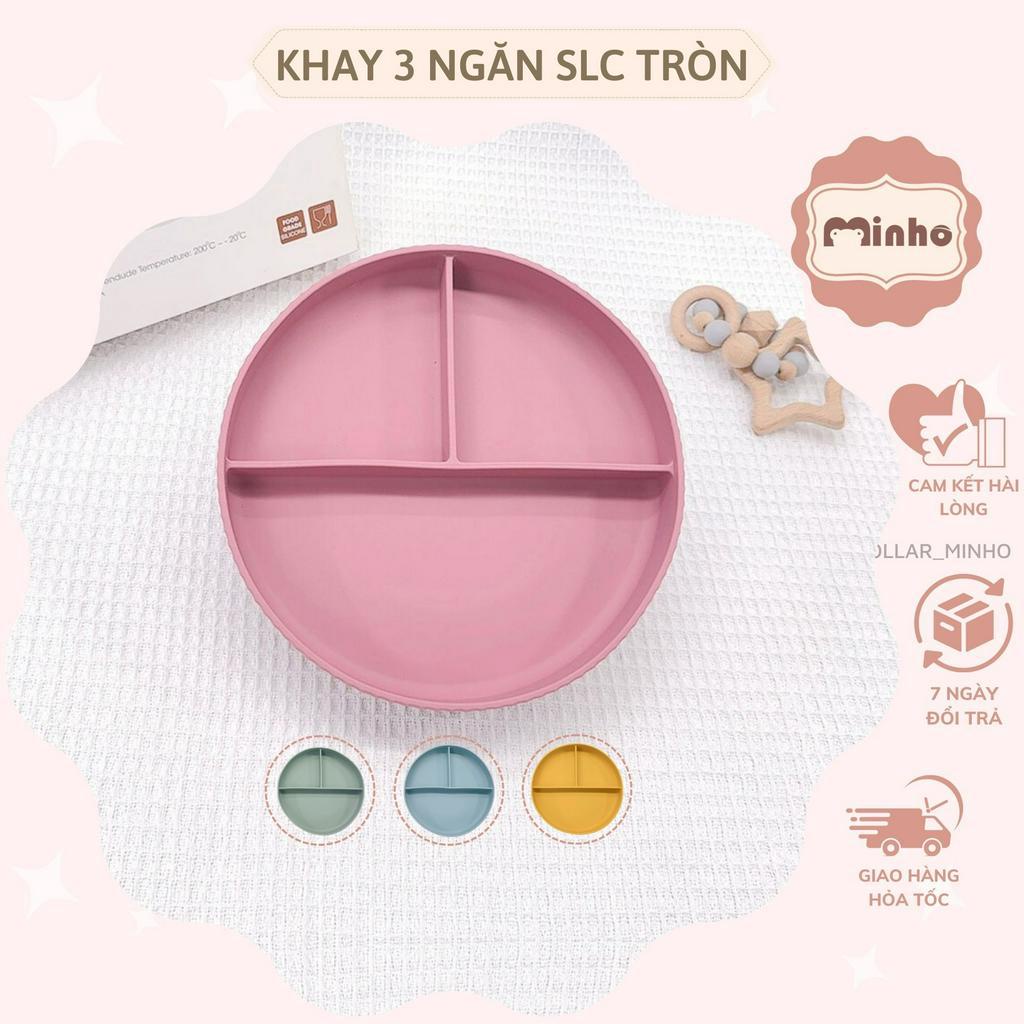 Khay ăn dặm silicon có đế hít chống lật 3 ngăn mẫu mới viền sọc (không kèm thìa dĩa)