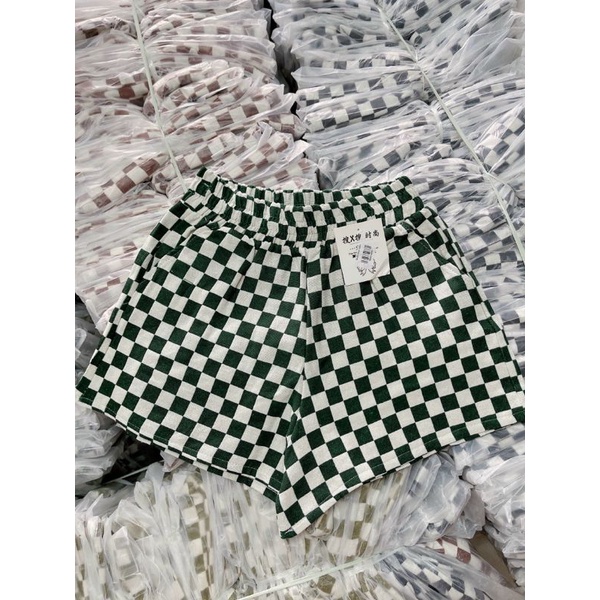 Quần short caro lưng thun kiểu dáng thể thao(kèm ảnh thật)