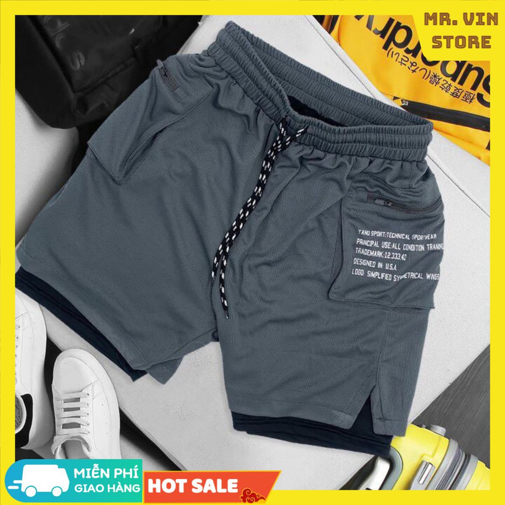 Quần tập gym nam 2 lớp có túi STTK01 quần thể thao nam ngắn cao cấp chất đẹp