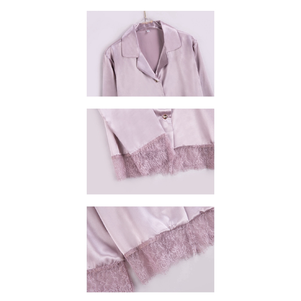 Set Đồ Ngủ Vải Satin Phối Ren Thời Trang Quyến Rũ Cho Nữ