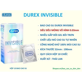 [BCS siêu mỏng] Bao cao su Durex Invisible Extra Thin Extra Sensitive - Hộp 10 bao