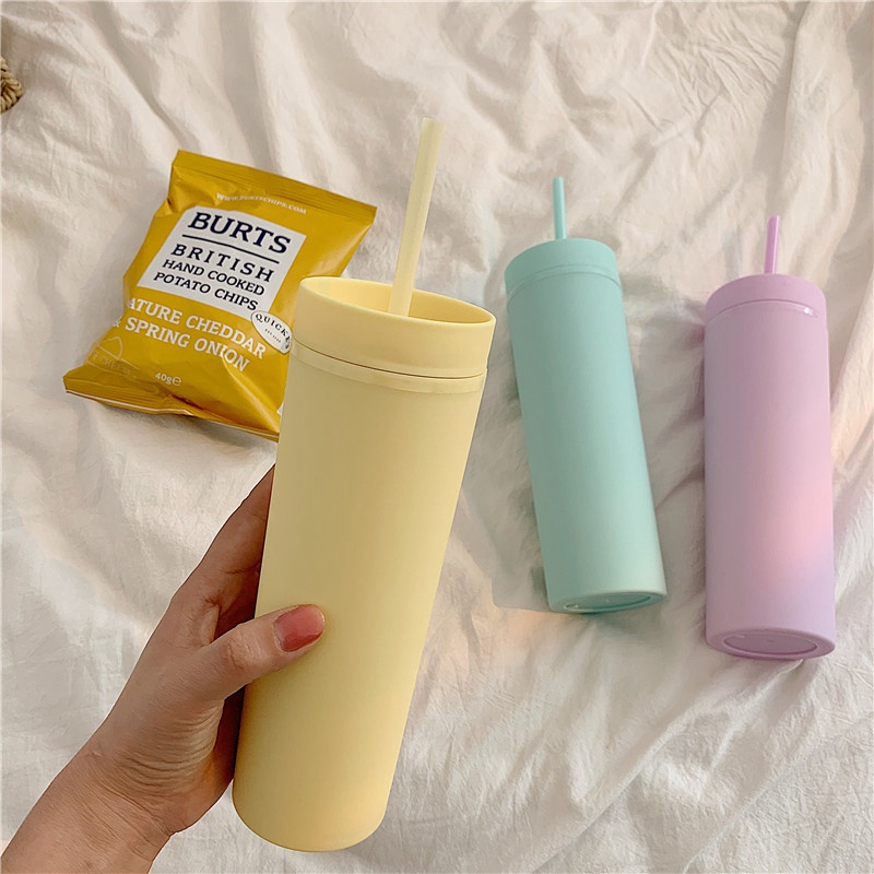Cốc uống nước màu kẹo 450ml có ống hút tiện dụng ngoài trời