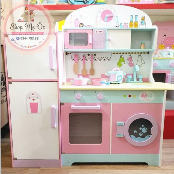 (HÀNG CÓ SẴN)Đồ Chơi Gỗ - Nhà Bếp Liên Hoàn Refrigerator Kitchens + Tủ Lạnh + Máy Giặt