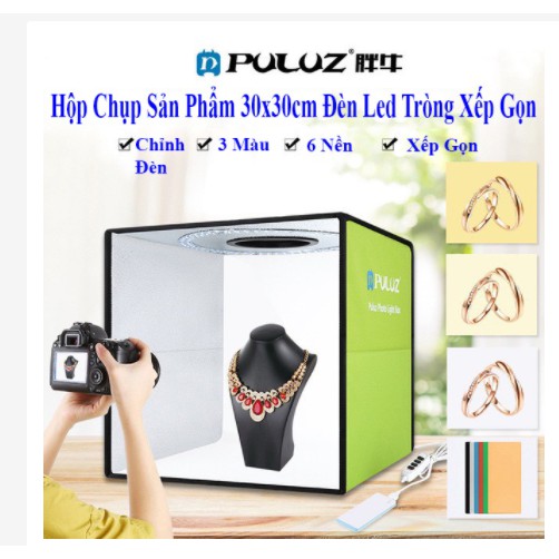 [PULUZ CHÍNH HÃNG CÓ BẢO HÀNH] Hộp Chụp Sản Phẩm PULUZ 30x30 cm - 3 chế độ Đèn Led Siêu Sáng + Tặng kèm 6 phông nền