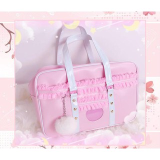 Túi xách Pastel hồng viền ren dễ thương hình thật 100% 💕