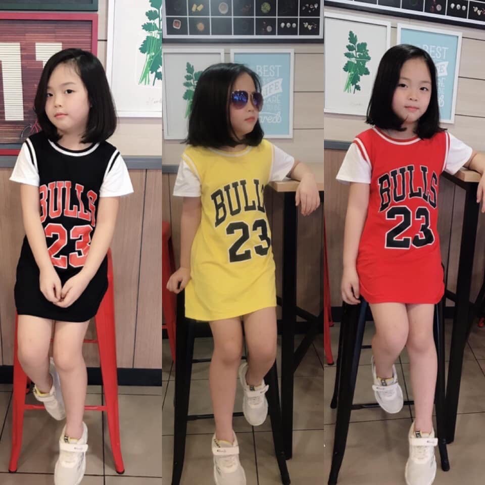 Váy Đầm Trẻ Em Dáng Thể Thao Chất Liệu Cotton Mềm Mại, Mát Mịn, Thời Trang Bé Gái phong cách Hàn Quốc