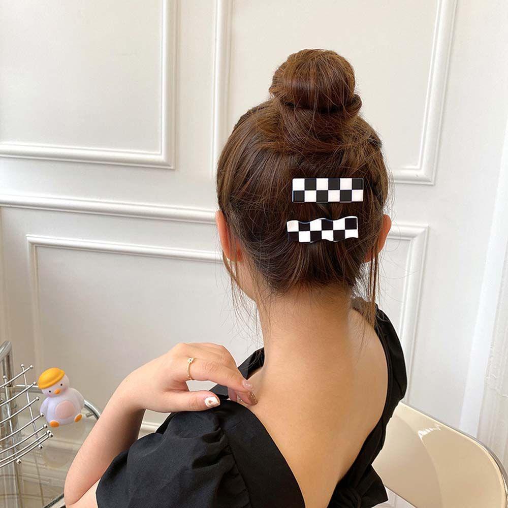 Kẹp Tóc Mỏ Vịt Họa Tiết Caro Mặt Cười Đơn Giản Hoang Dã Không Để Lại Dấu Vết