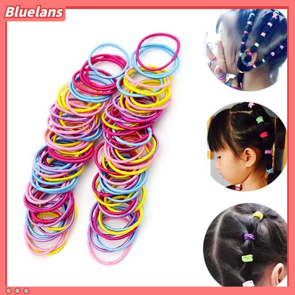 Set 100 dây buộc tóc co dãn nhiều màu sắc thời trang cho bé gái