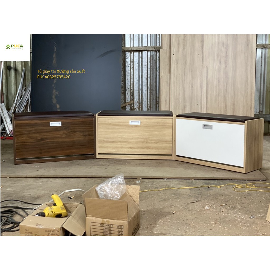 Tủ giày thông minh PUCA gỗ cao cấp, kệ ghế để giày 3 ngăn siêu tiết kiệm diện tích, 80cm*30cm*45cm