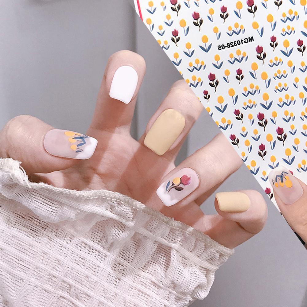 AROMA Miếng Dán Trang Trí Móng Tay Bằng Cotton Tự Dính Họa Tiết Hoa Hồng / Tulip