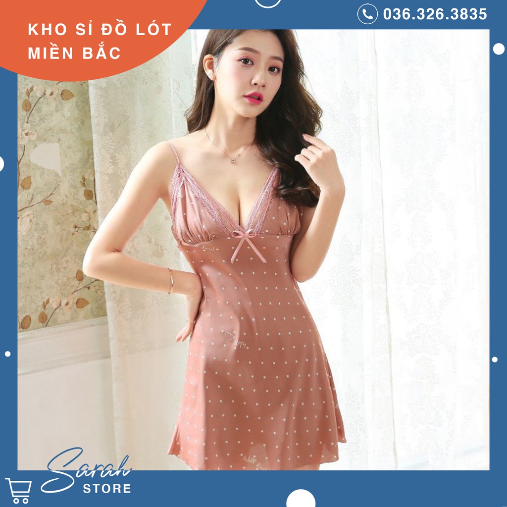 Váy Ngủ Lụa ,Đầm Ngủ Lụa Cao Cấp ( Chấm Bi )