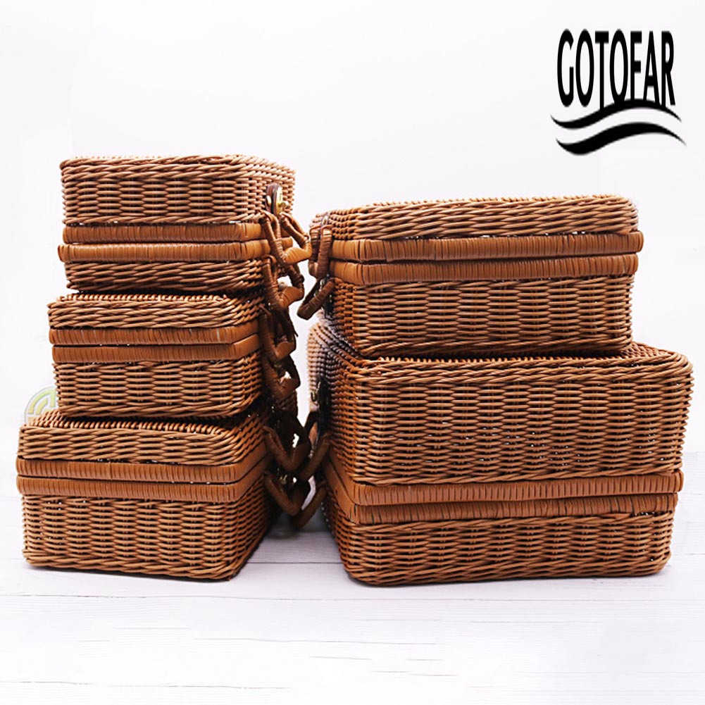 Hộp Đựng Đồ Trang Điểm / Mỹ Phẩm Kiểu Vali Đan Mây Phong Cách Vintage