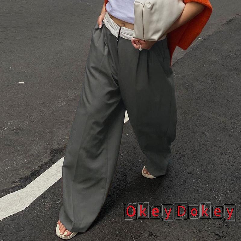 Quần ống rộng Lưng Thấp Cài Khóa Kéo Phong Cách Vintage Đường Phố Cho Nữ