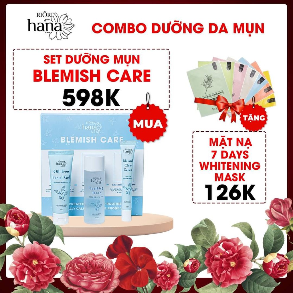 [CÓ QUÀ TẶNG] Combo Dưỡng Da Mụn RIORI BLEMISH CARE + Tặng Mặt Nạ Dưỡng Da Riori 7 Days Whitening Mask