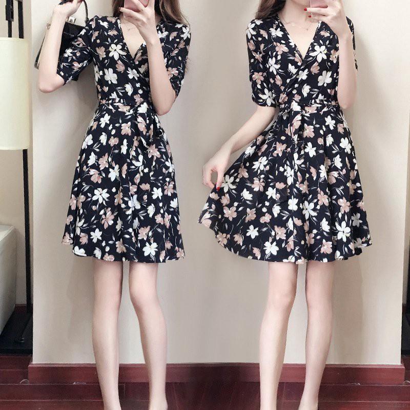 Đầm ngắn tay cổ chữ V in hoa thanh lịch cho nữ đầm hoa váy hoa nhí | BigBuy360 - bigbuy360.vn