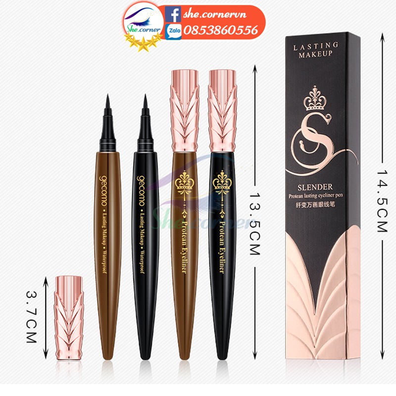 Bút kẻ mắt nước lâu trôi GECOMO Protean Eyeliner 203001 nét mảnh dễ kẻ màu đen màu nâu đen