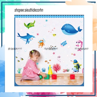 Decal dán tường cá voi đại dương mã xl7225. giấy & tranh trang trí phòng cho bé