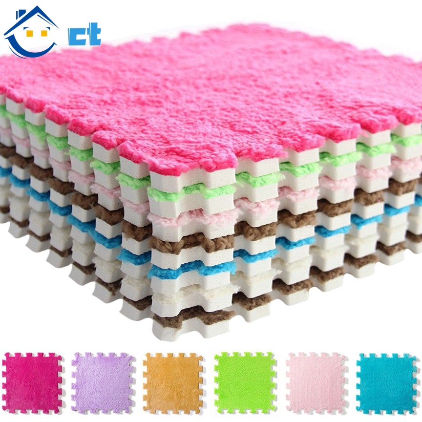 Thảm ghép trải sàn bằng xốp phối nhung và da lộn êm ái xinh xắn