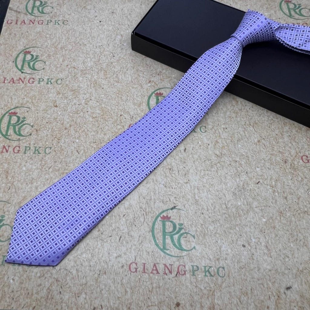 Cà vạt nam màu tím trung niên bản 8cm dài tự thắt hàng dầy 3 lớp dành cho Lãnh Đạo Giangpkc Phụ kiện nam