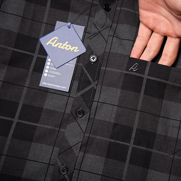 Áo Sơ Mi Nam Công Sở Trung Niên Anton Somianton Màu Đen Ngắn Tay Họa Tiết Kẻ Caro Vải Sợi Tre Thoáng Mát - NC131