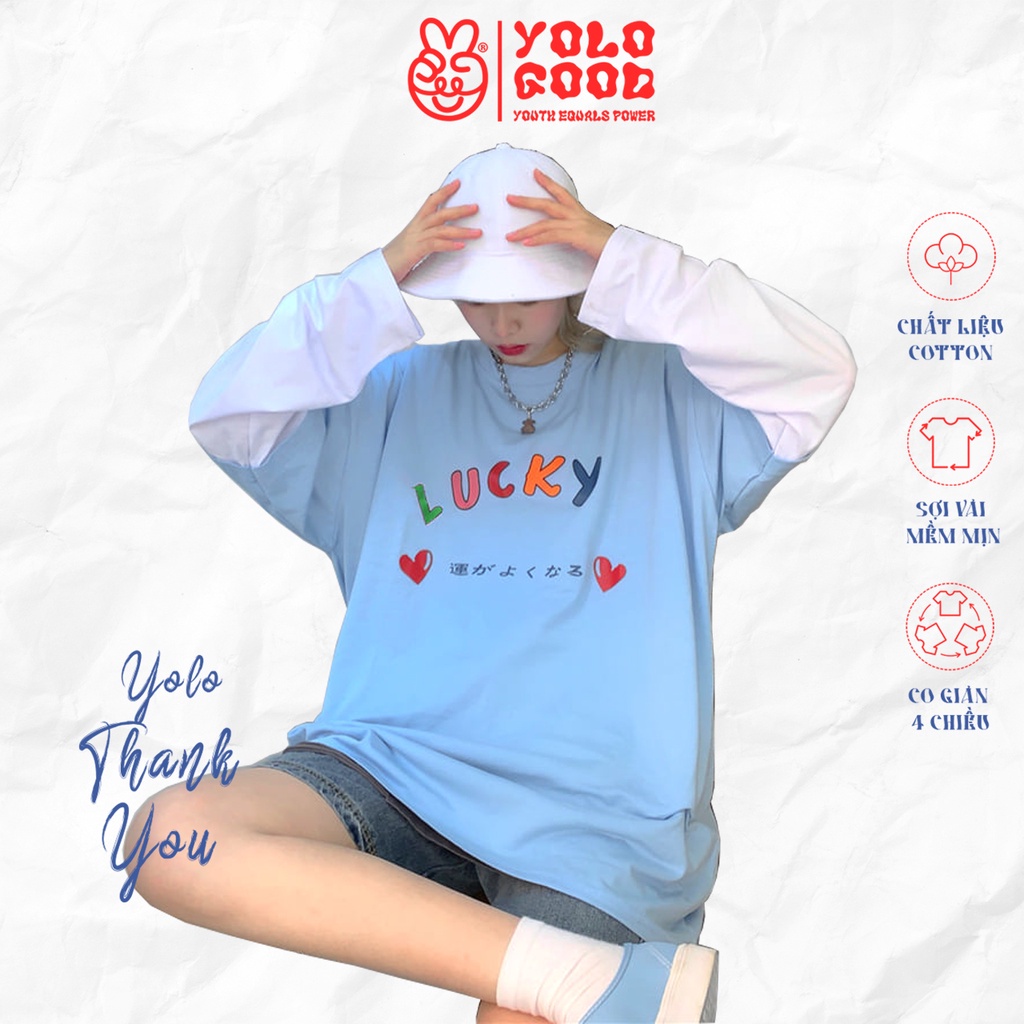 Áo thun dài tay  LUCKY  phông Unisex nam nữ tee oversize form rộng pull Ulzzang Streetwear Hàn Quốc vải mềm