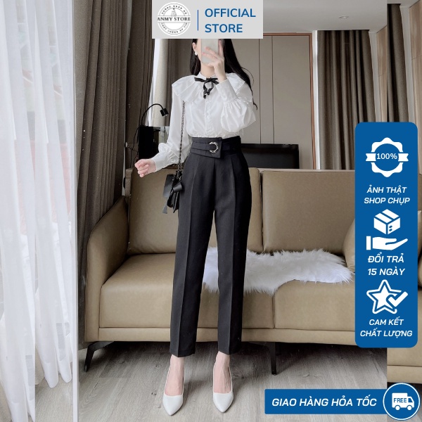 Quần tây nữ lưng cao ANMY dáng baggy cạp cao siêu tôn dáng ống đứng chuẩn đẹp khóa sườn đen trắng nâu Q514