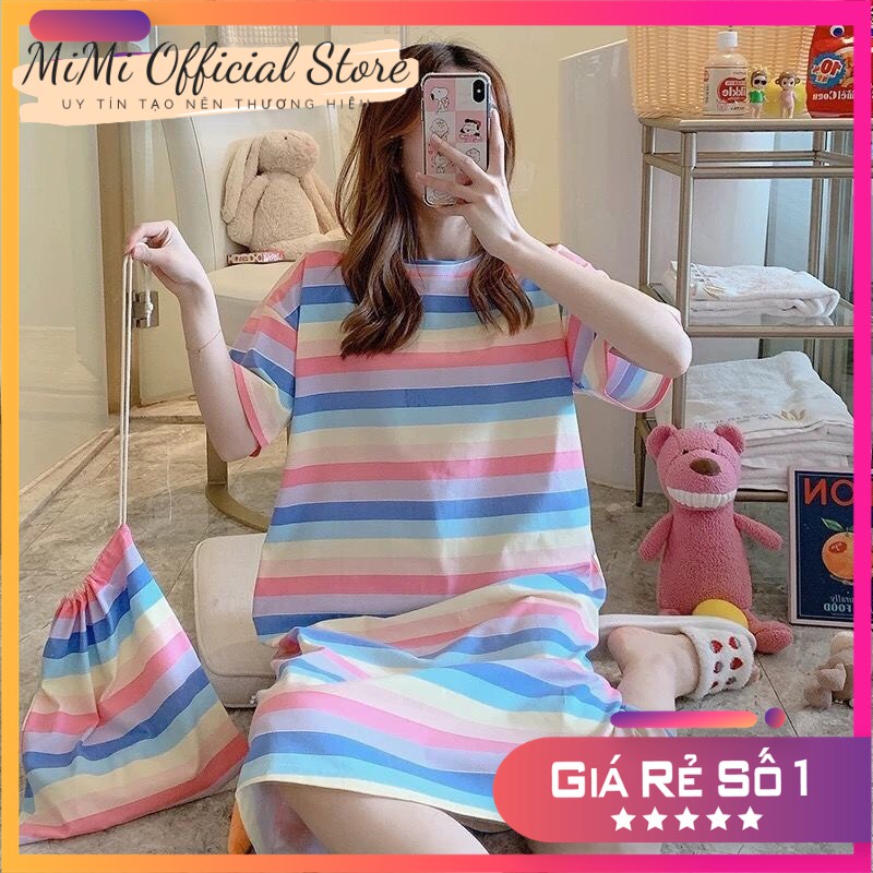 Váy ngủ ngắn tay thiết kế dáng rộng Váy ngủ cotton thun mỏng hoạt hình dễ thương nhiều mẫu