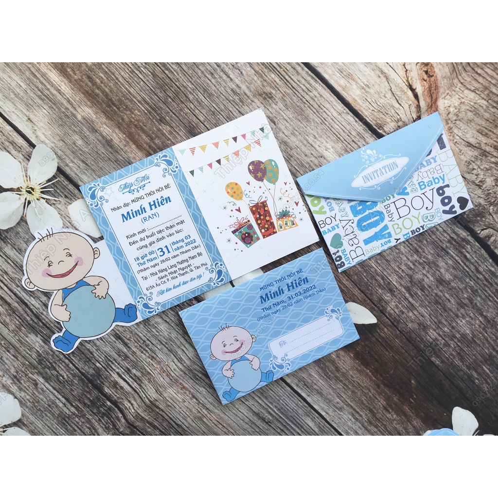 ♥️ Shop Uy Tín ♥️  Thiệp Mời  Sinh Nhật -Thôi Nôi - Đầy Tháng Dành Cho Bé Trai A1801E