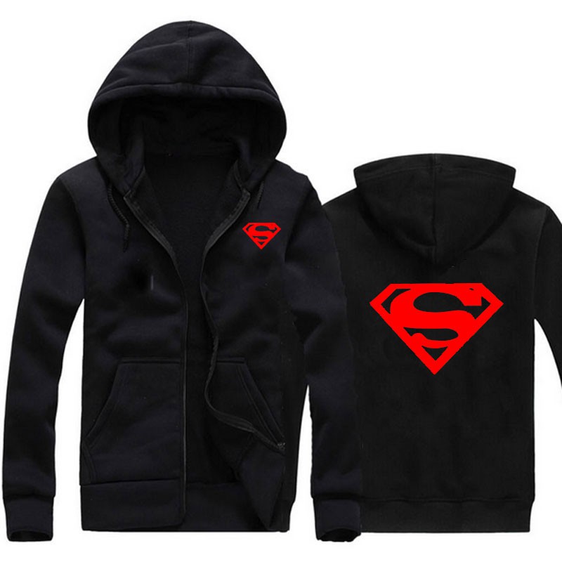 Áo Hoodie Phối Khóa Kéo In Logo Superman Màu Đỏ Cá Tính