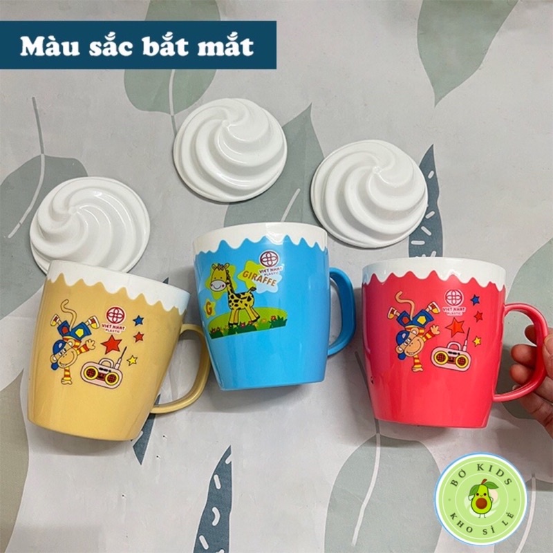 Cốc kem Việt Nhật nhiều họa tiết (MS: 6091), Ly kem kèm nắp có quai cầm BOKIDS STORE HBQ BLOGTAMSU