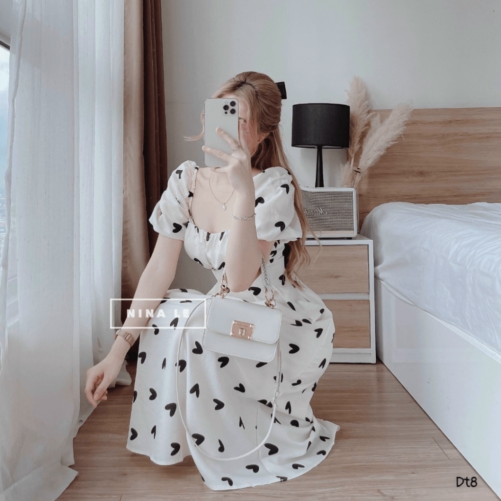 (Mẫu Mới) Đầm Lụa Trái Tim Có Nơ Sau Lưng Siêu Dễ Thương UP hhp
